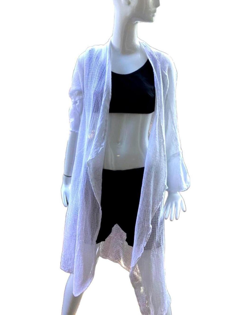 Le Nove Made In Italy Caposhie Boho White Cotton Summer/beach Wrap One Size